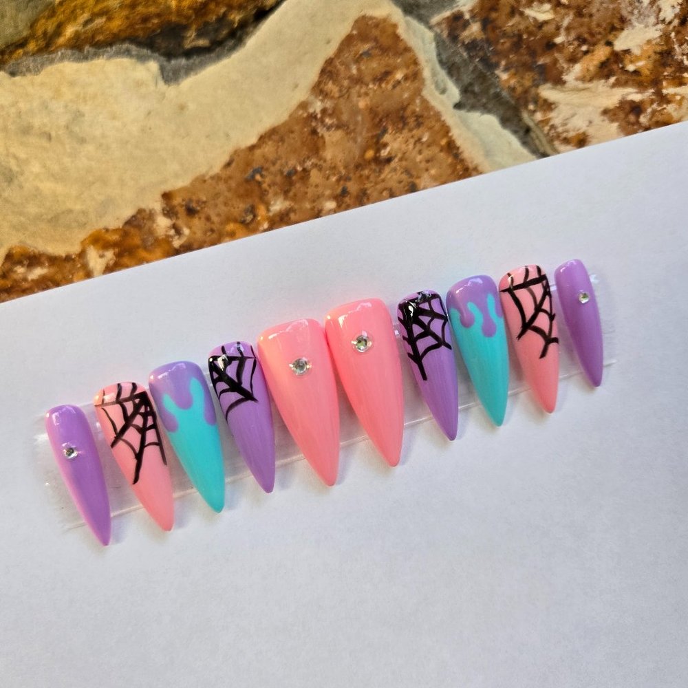 Cute kawaii pastel goth press on gel nails